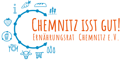 großes C mit verschienden Symbolen für die Arbeitsbereiche und den Text Chemnitz isst gut, Ernährungsrat e.V.